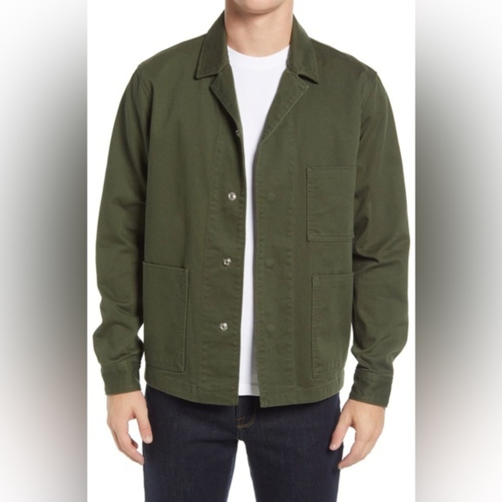 Frame Cotton Utility Workwear Jacket in Rifle Green Size Large